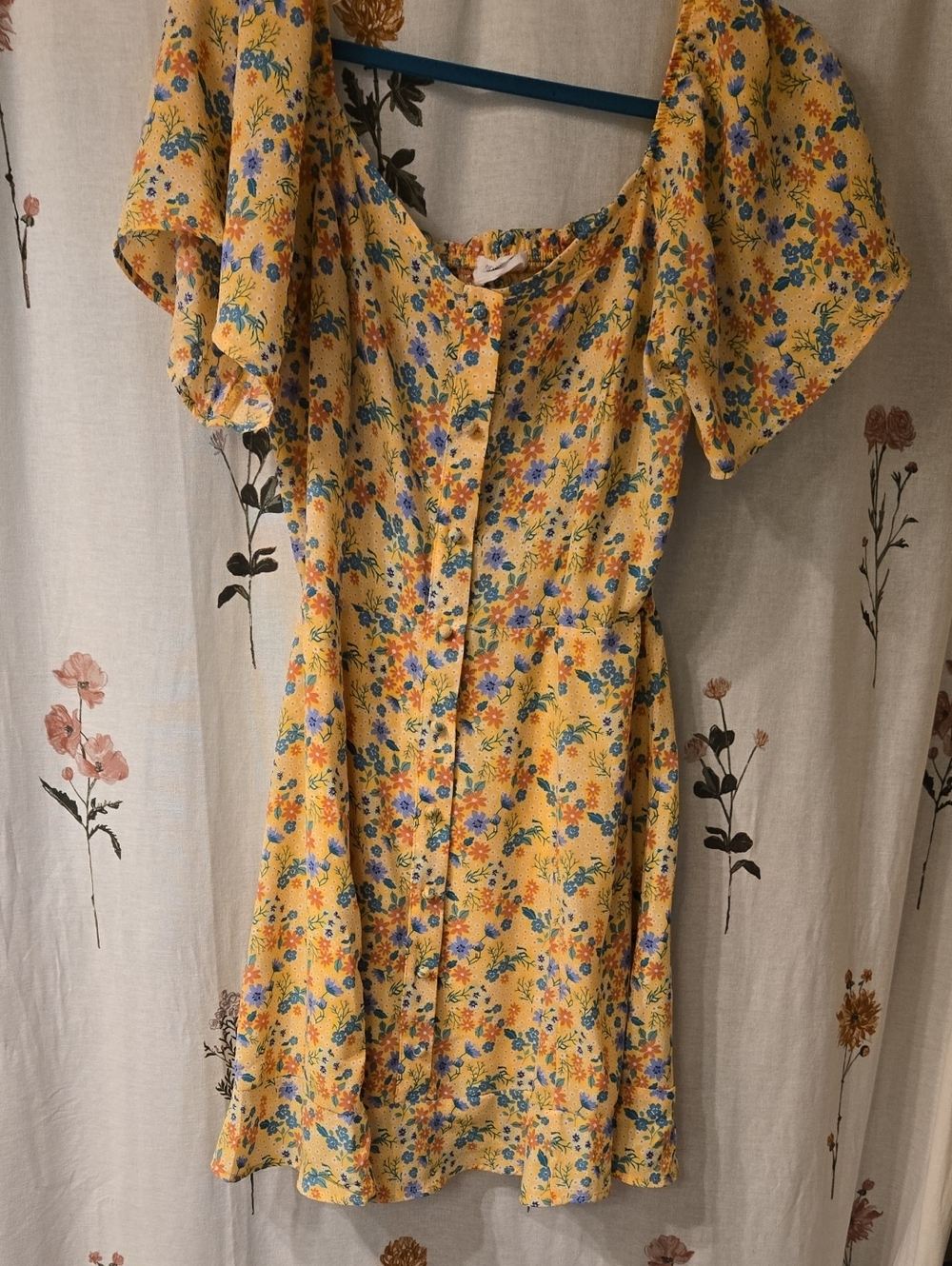 Yellow Floral Button-Front Women’s Dress